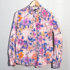 J Crew Liberty London Fabric Blouse Multicolor Floral Popover Shirt size 8 Med
